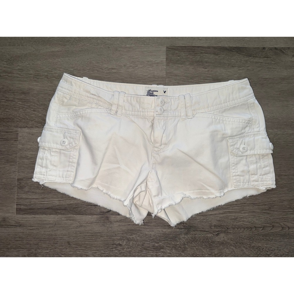 American Eagle Women's White Micro Shorts with Pockets, Size 2
